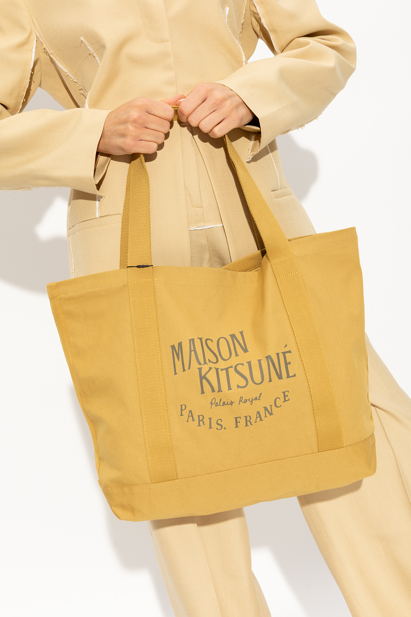 Brown Shopper bag saint with logo Maison Kitsuné